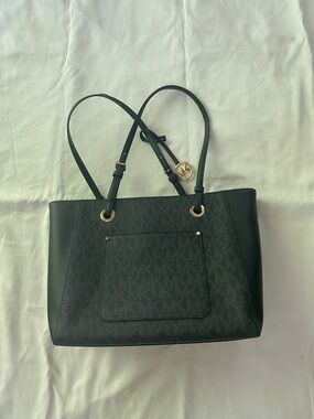 Michael Kors Black Monogram Tote with Gold MK Charm